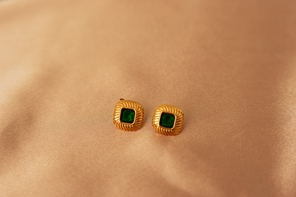 Ivy Emerald Green Square Studs