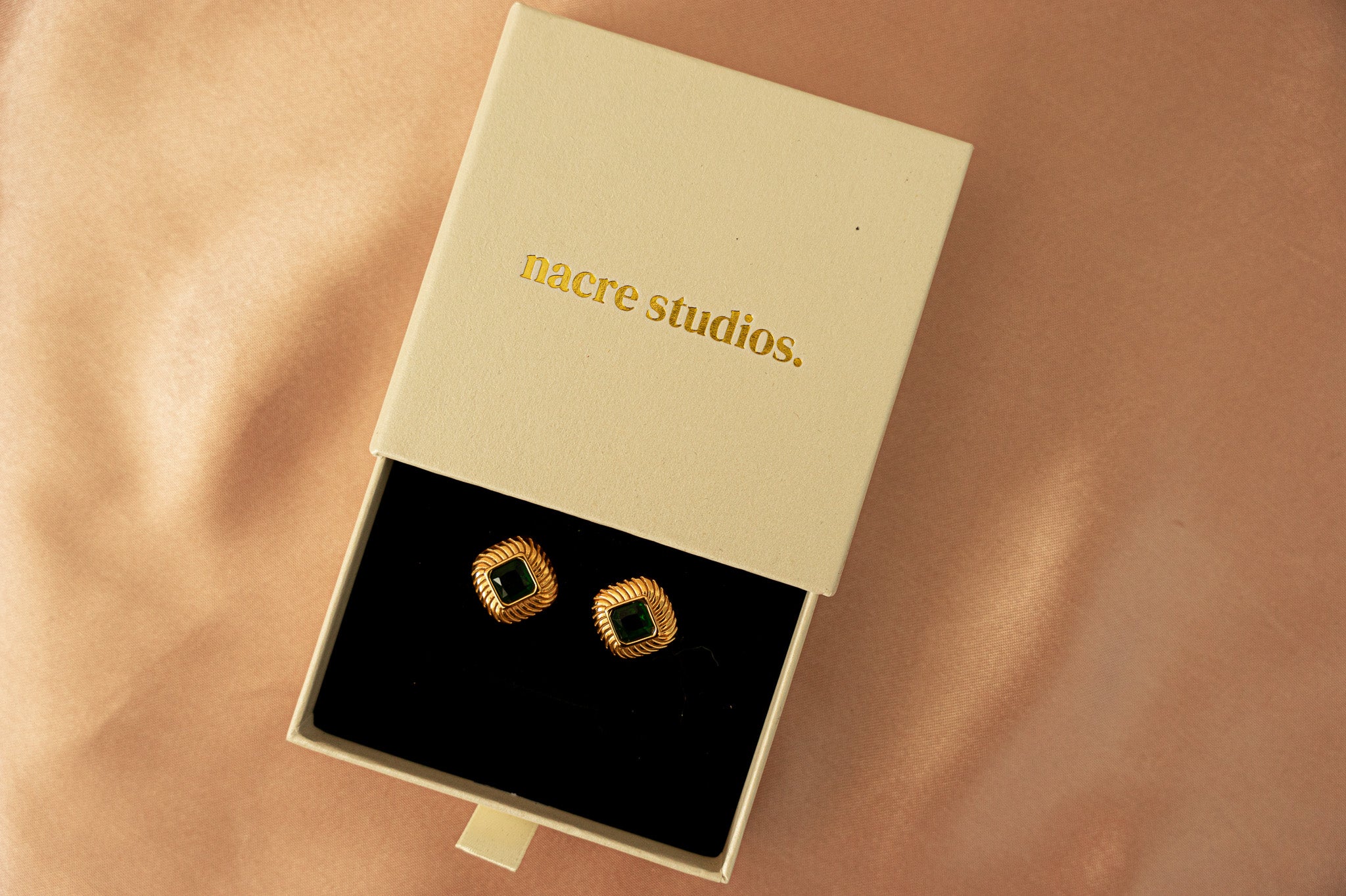 Ivy Emerald Green Square Studs