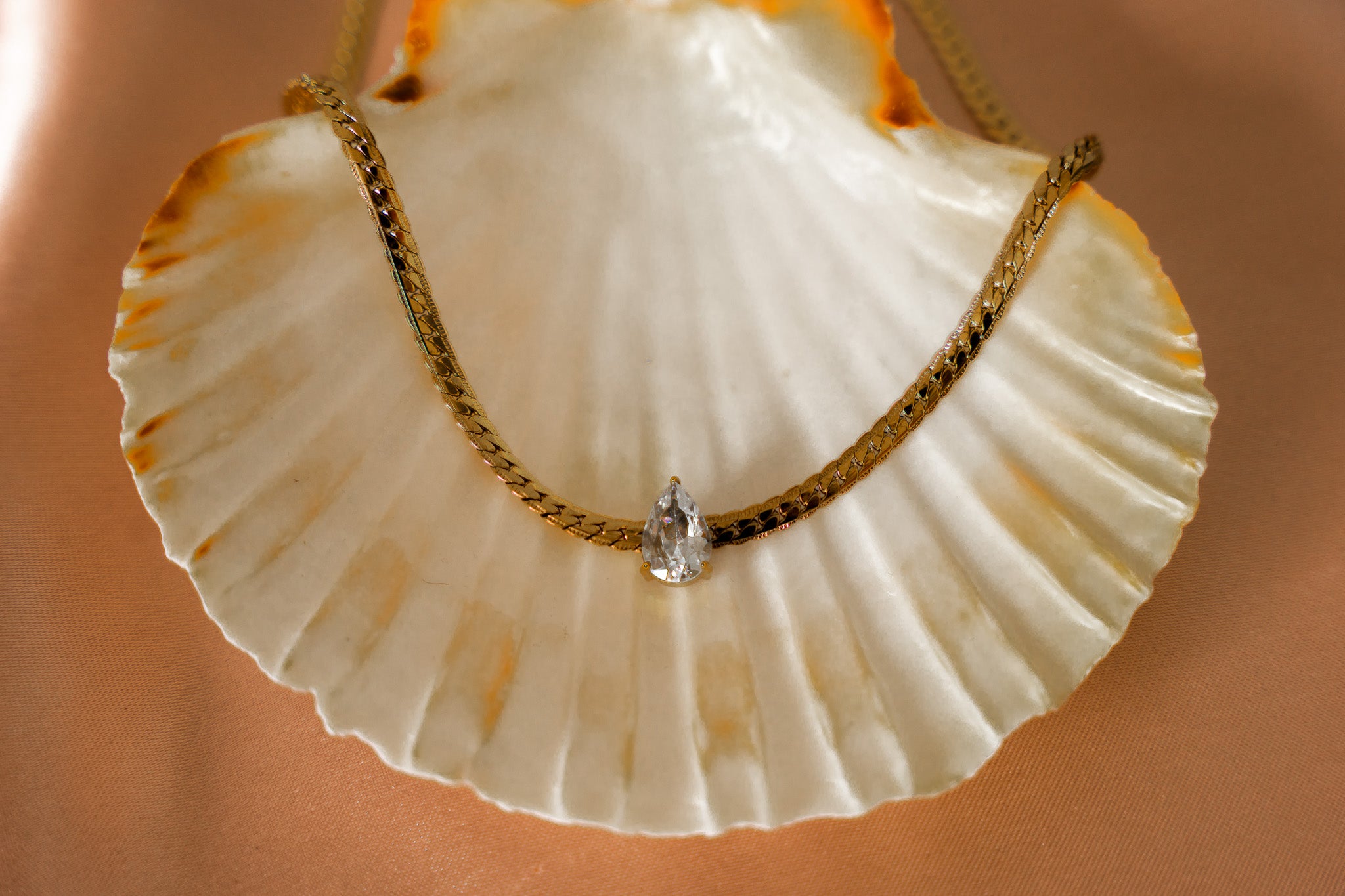 Georgina Teardrop Zirconia Gold Chain Necklace