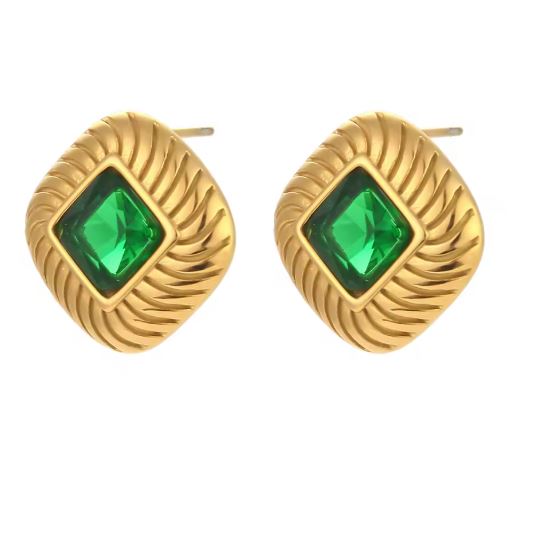 Ivy Emerald Green Square Studs
