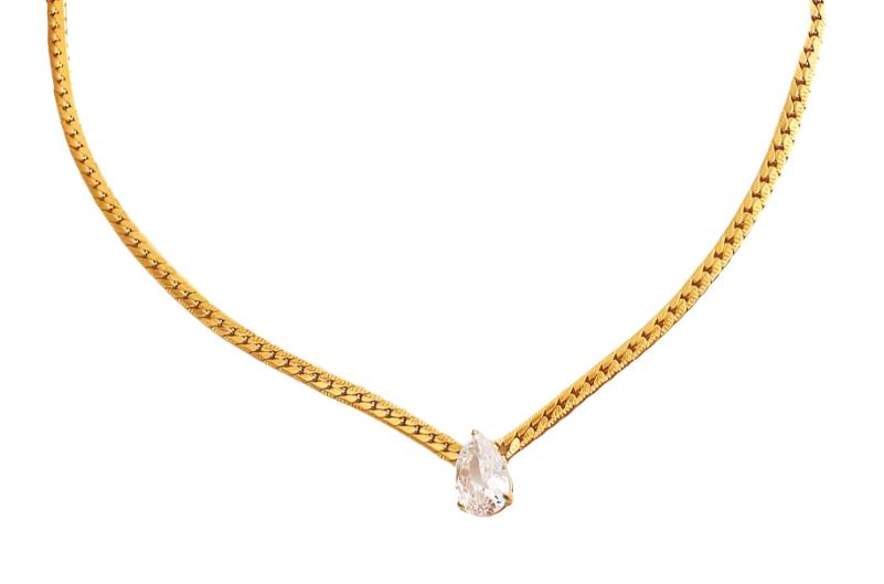 Georgina Teardrop Zirconia Gold Chain Necklace